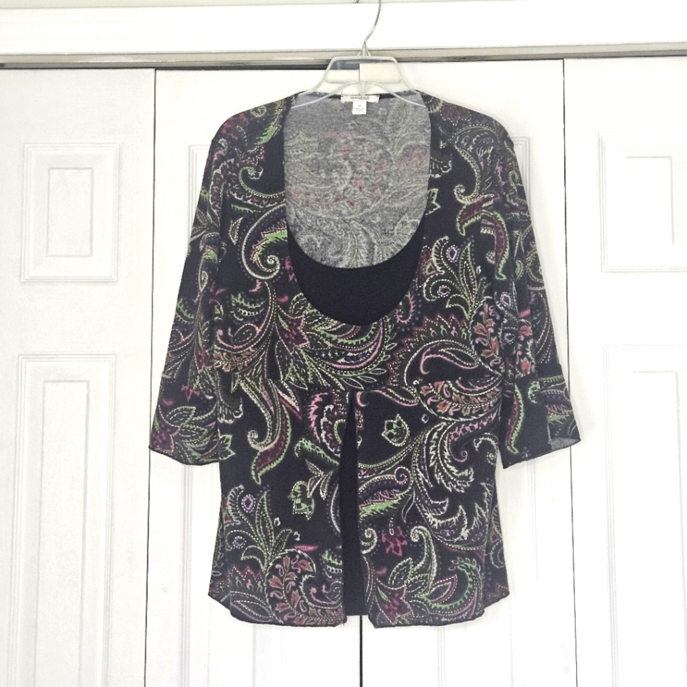 Dressbarn Black Paisley Layered Top